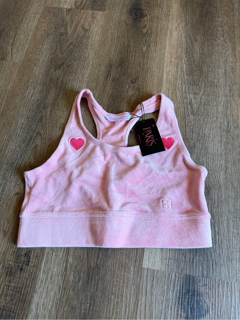 Paris Hilton Pink Velvet Sports Bra with Heart Details